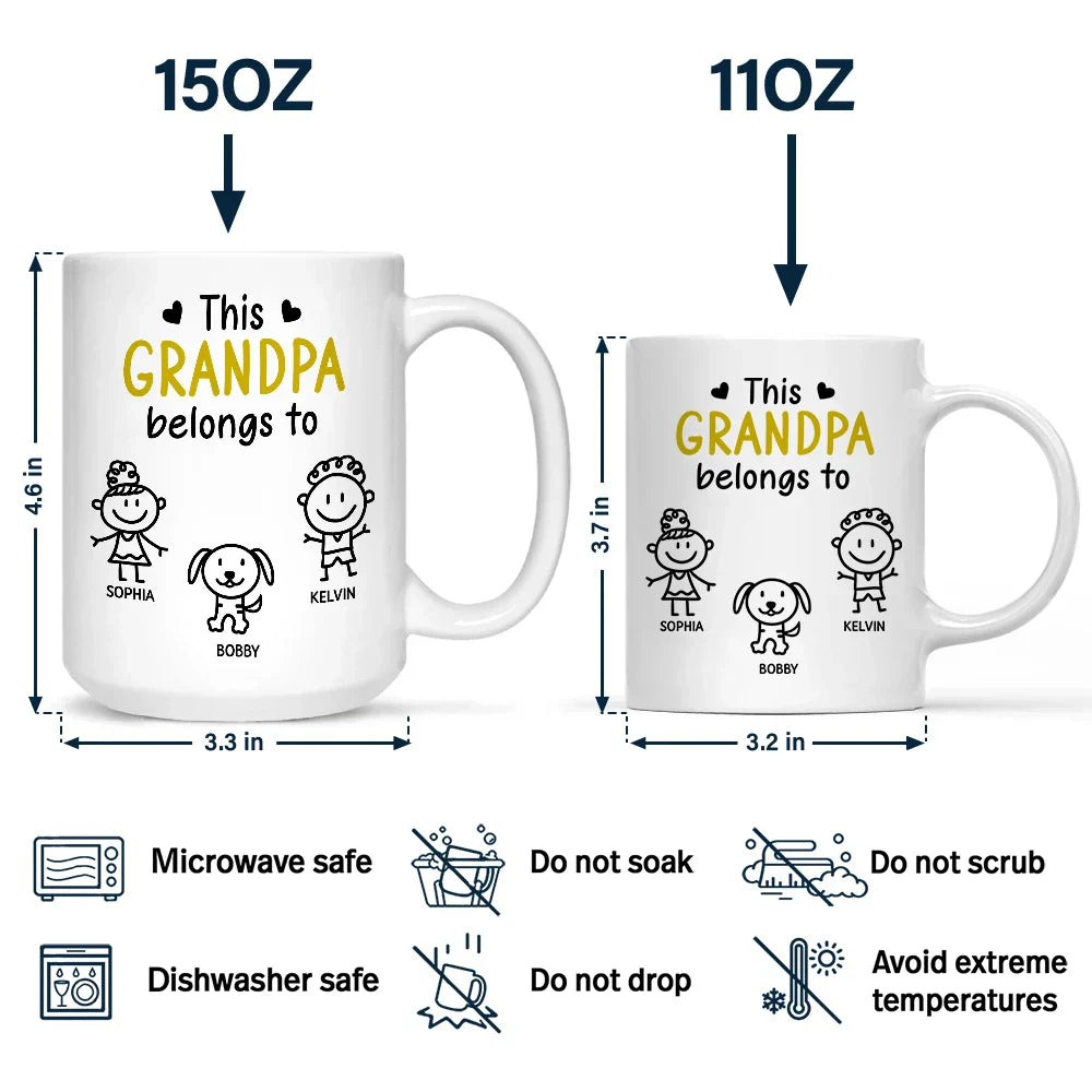 This Grandpa Belongs To Kid Stick Figures - Personalized Mug