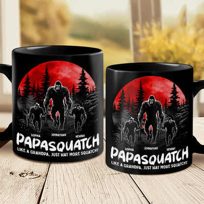 Like A Daddy Just More Squatchy - Family Personalized Custom Black Mug - Gift For Dad, Grandpa
