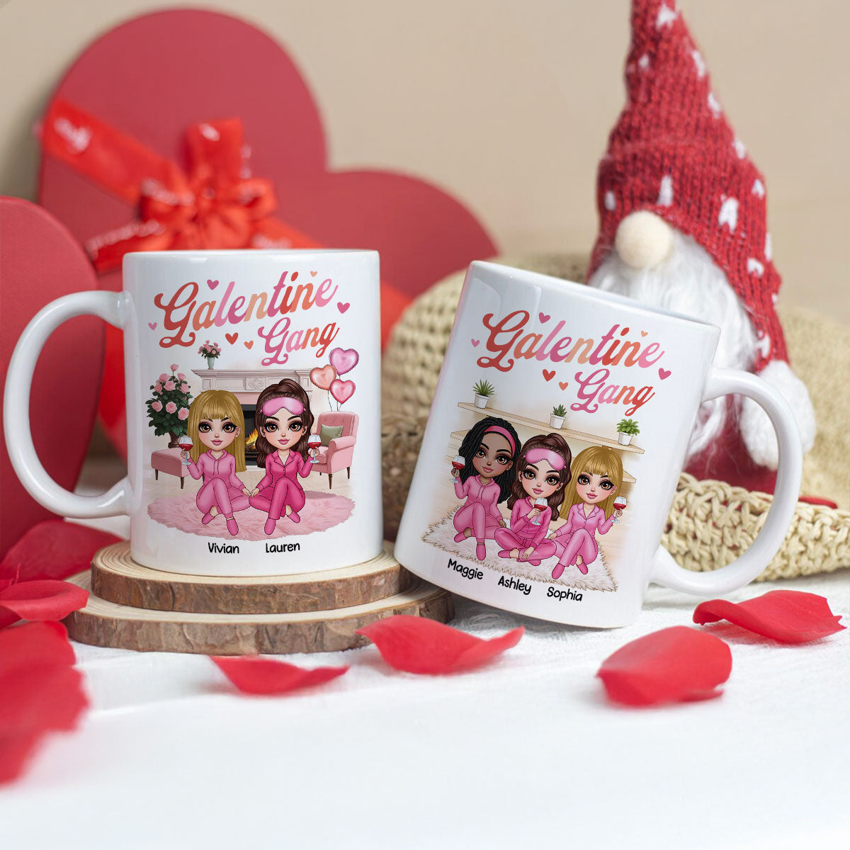 Galentine Gang Pretty Besties Sisters In House Personalized Mug, Mug, Social Club, Besties Gift