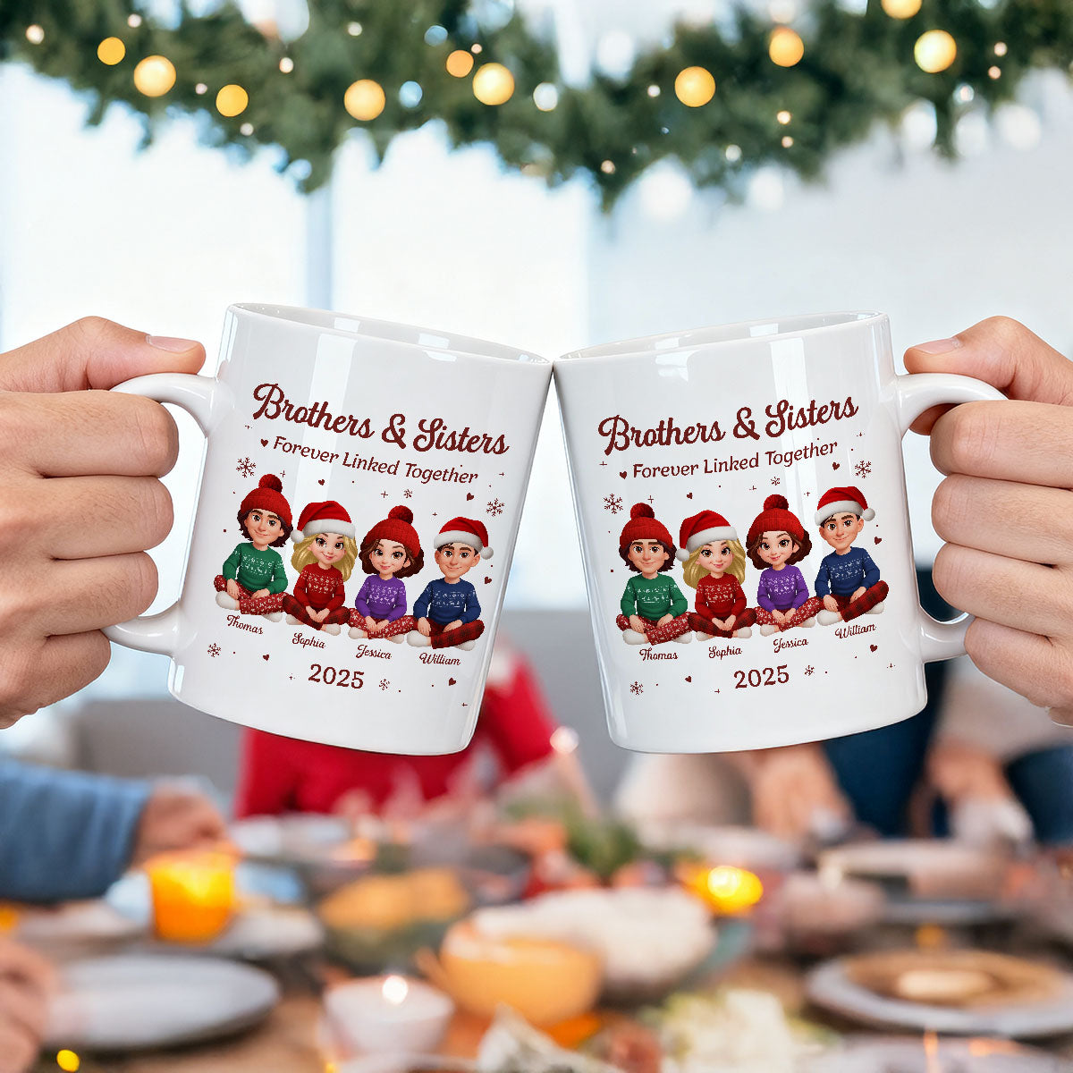Brothers Sisters Forever Linked Together - Personalized Mug - Christmas Gift For Brothers, Sisters, Siblings
