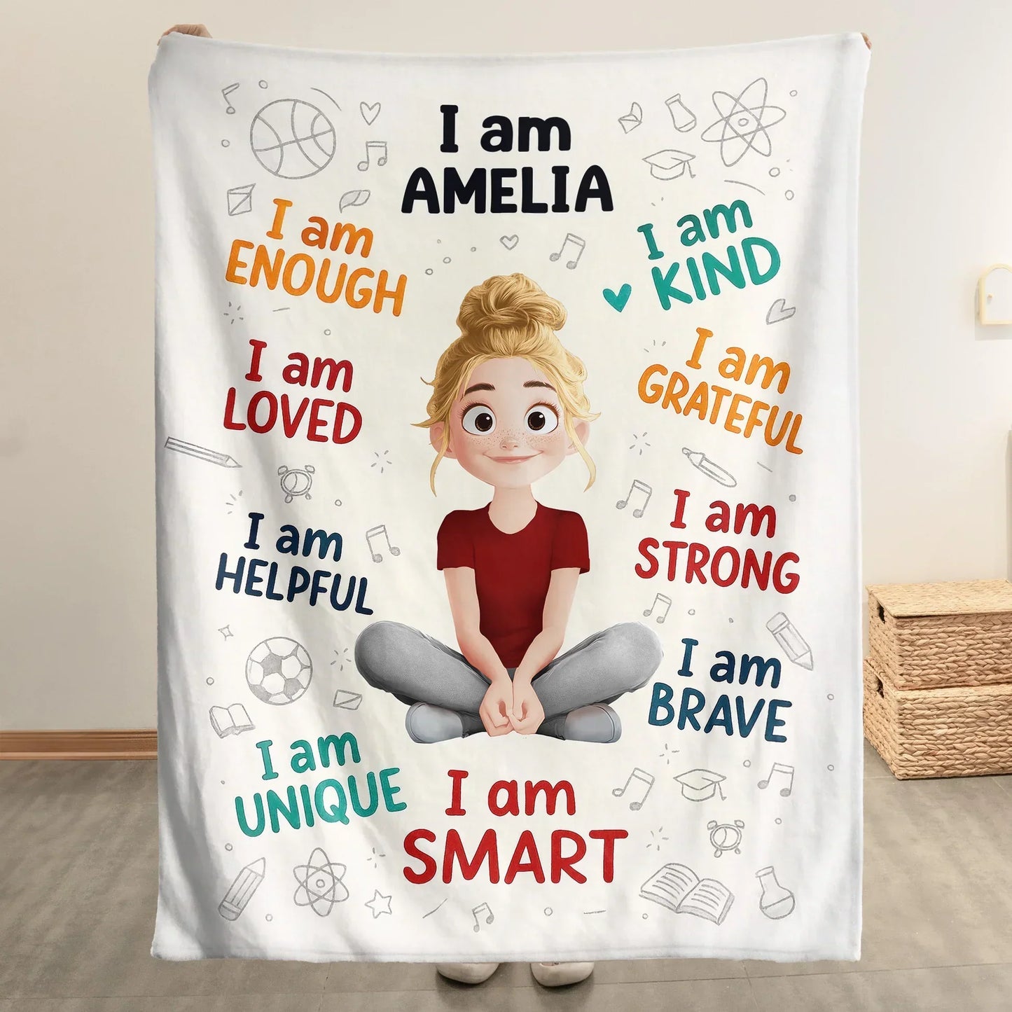Personalized Kids Affirmation Mug Cute Cartoon Character, Daily Confidence Boost Gift for Children