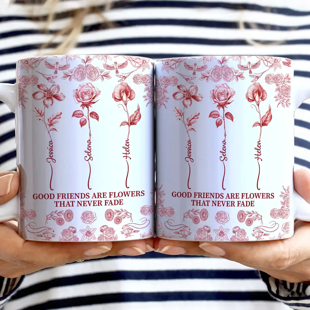 Friendship White Ceramic Mug with Clear Print and Floral Details, Simple Everyday Style, Gift-Ready for Loved Ones
