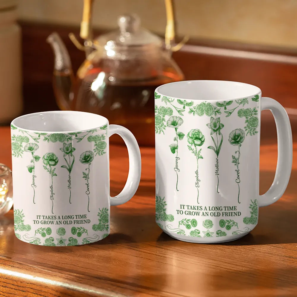 Toile De Jouy Birth Flower Grow An Old Friend - Personalized White Edge-to-Edge Mug