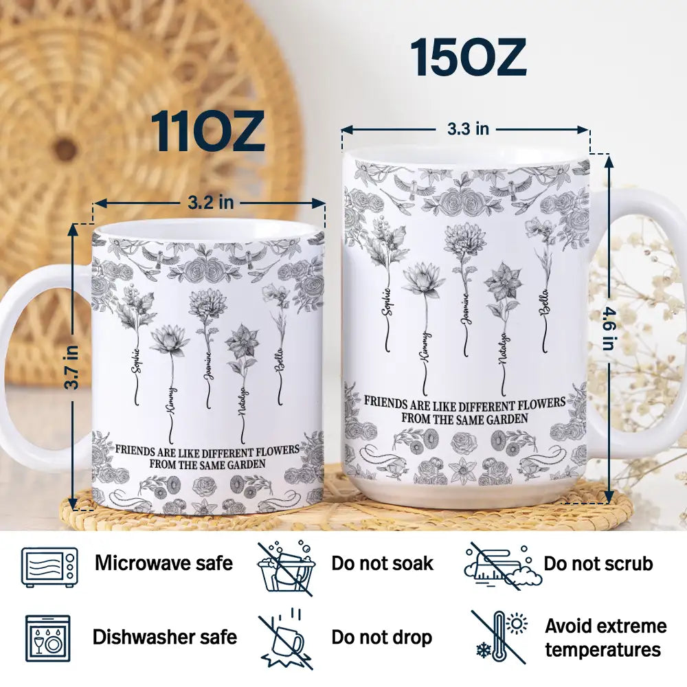 Toile De Jouy Birth Flower Grow An Old Friend - Personalized White Edge-to-Edge Mug