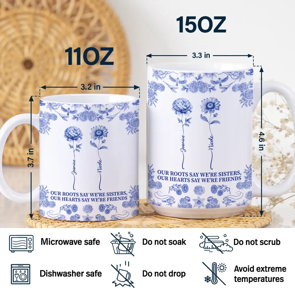 Toile De Jouy Birth Flower Sisters From The Same Garden - Personalized White Edge-to-Edge Mug