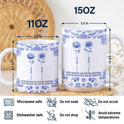 Toile De Jouy Birth Flower Sisters From The Same Garden - Personalized White Edge-to-Edge Mug