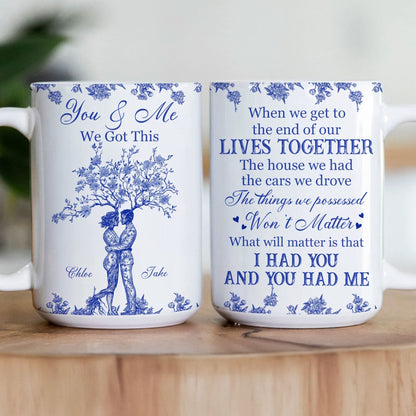 Romantic Couple Quote Ceramic Mug, Tree Hug Design, Heartwarming Gift for Lovers