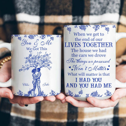 Romantic Couple Quote Ceramic Mug, Tree Hug Design, Heartwarming Gift for Lovers