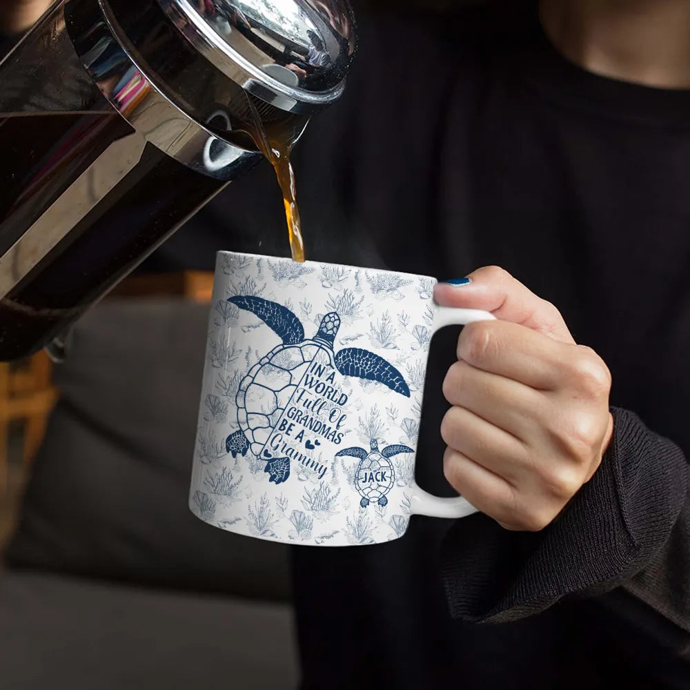 Toile De Jouy World Full Of Grandmas - Personalized White Edge-to-Edge Mug