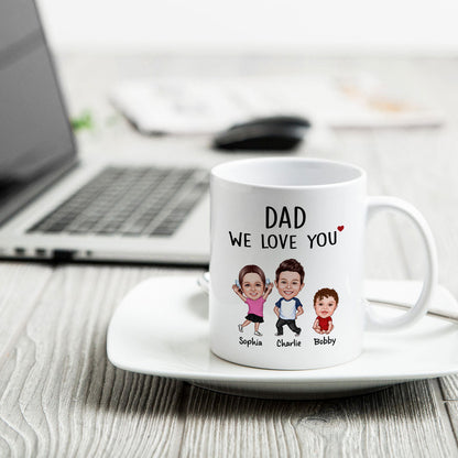 Dad We Love You Funny Caricature Personalized Mug, Father's Day Gift For Him
