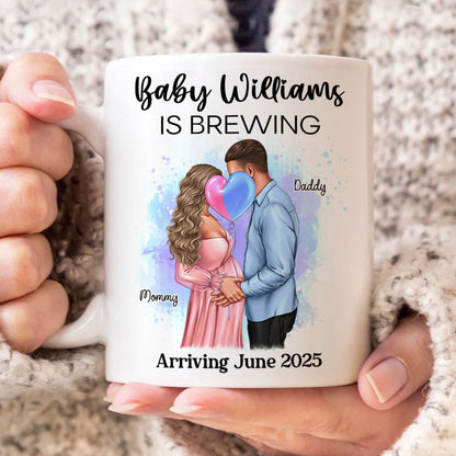 Baby Is Brewing Pregnancy Kissing Couple Personalized Mug Expecting Mom Gift, Expecting Parents Gift, Gift