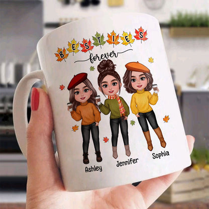 Fall Season Besties Sisters Standing Fall Leaves Personalized Mug