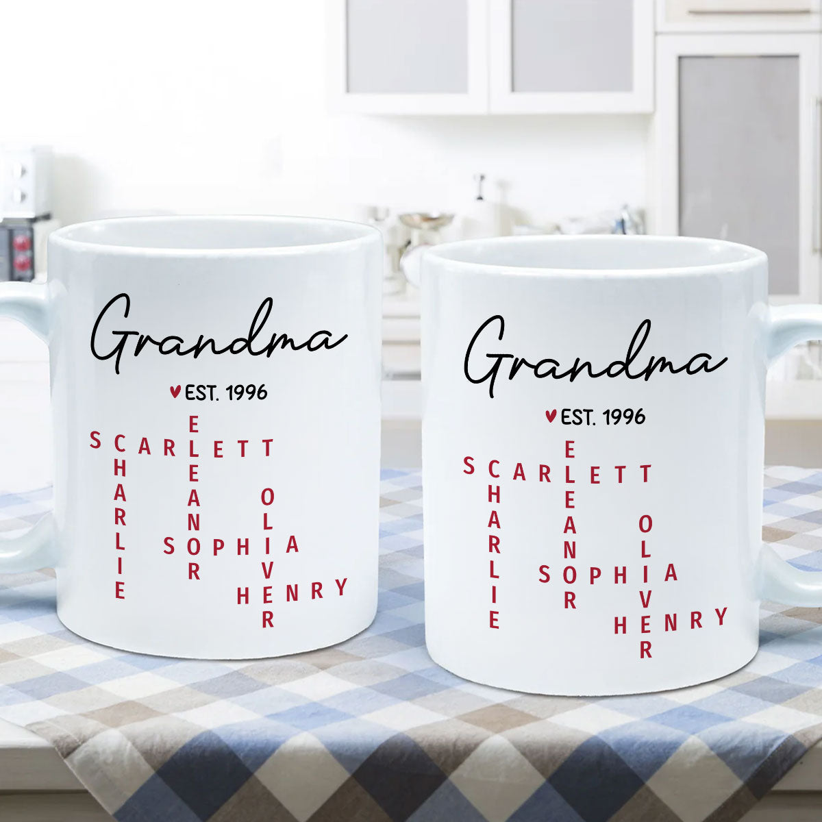Grandma Est. Grandkids Names Crossword Puzzle Art Personalized Mug
