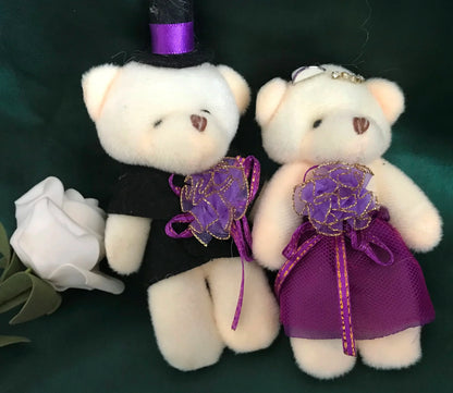 Bear Couple Plush Dolls 2pcs Wedding Party Decorative Favors Purple Dress