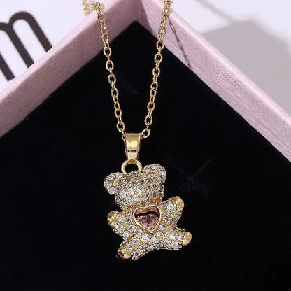 Heartbeat Teddy Bear Pendant Necklace