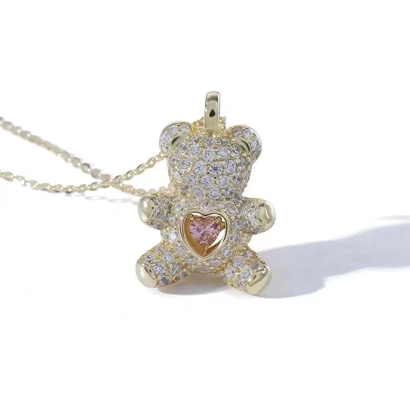 Heartbeat Teddy Bear Pendant Necklace