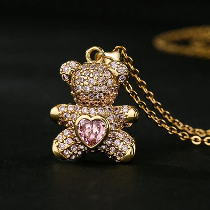 Heartbeat Teddy Bear Pendant Necklace