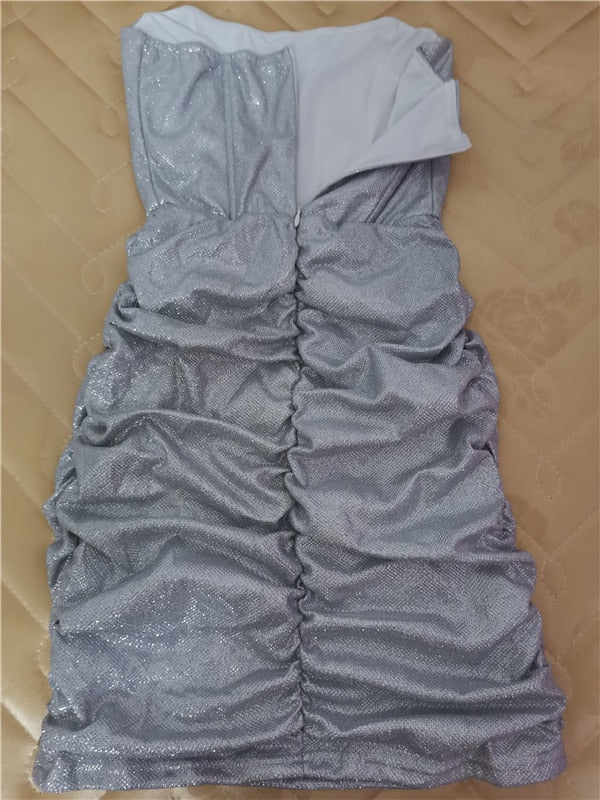 Glitter Strapless Corset Mini Dresses