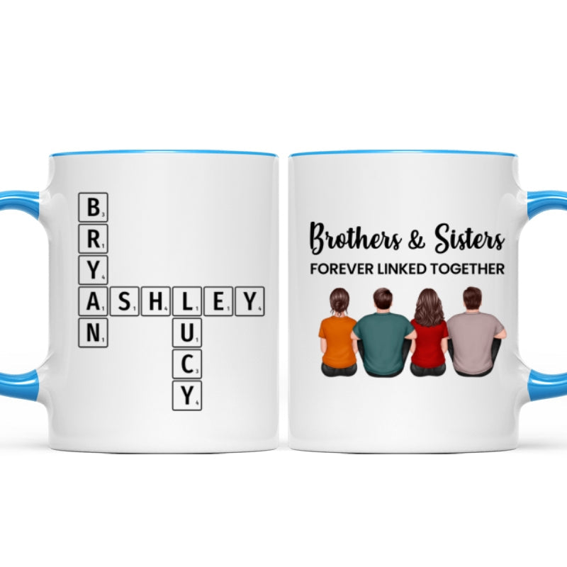 Brothers Sisters Family Linked Together Crossword Puzzle Art Personalized Mug