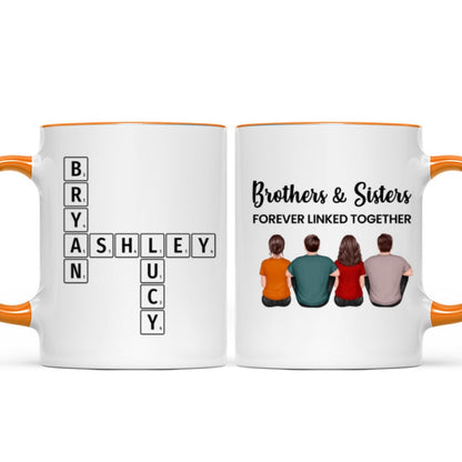 Brothers Sisters Family Linked Together Crossword Puzzle Art Personalized Mug