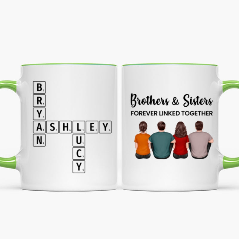 Brothers Sisters Family Linked Together Crossword Puzzle Art Personalized Mug