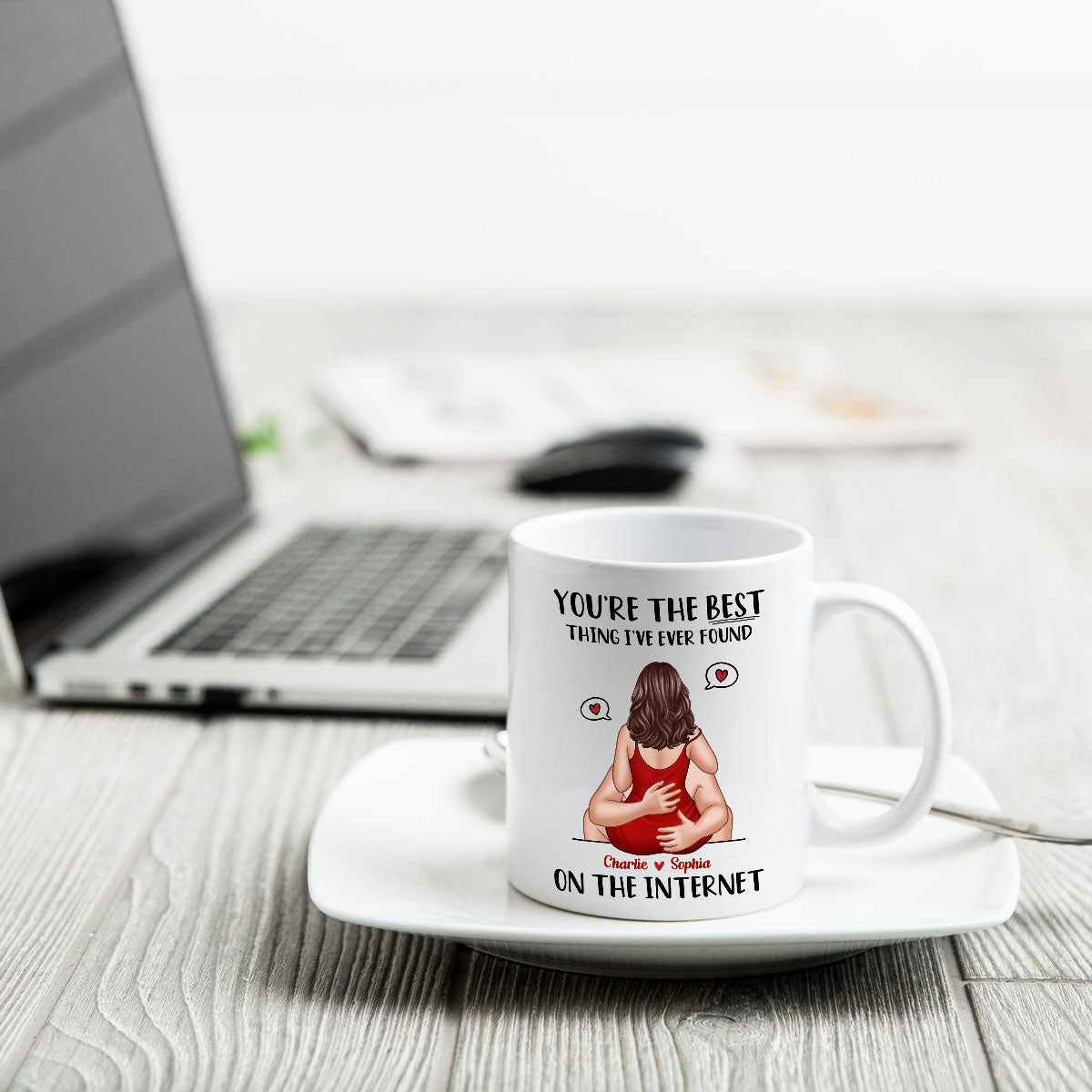 Online Dating Virtual Love Embrace Valentine's Couple Personalized Mug