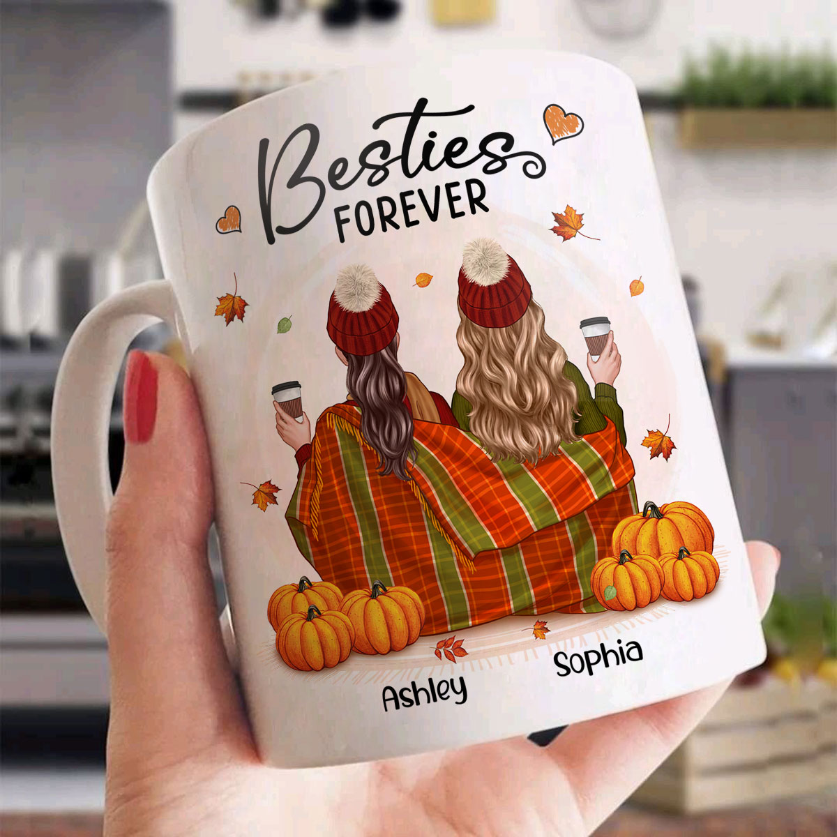 Fall Season Best Friends Sisters With Blanket Pumpkin Patch Personalized Mug