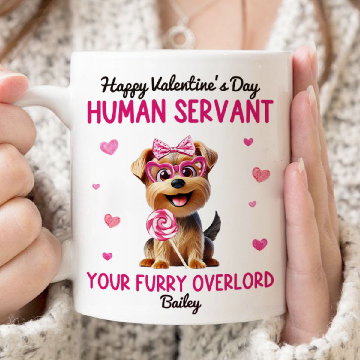 Funny Cartoon Dogs Happy Human Servant Personalized Mug, Gift For Dog Lovers, Dog Moms