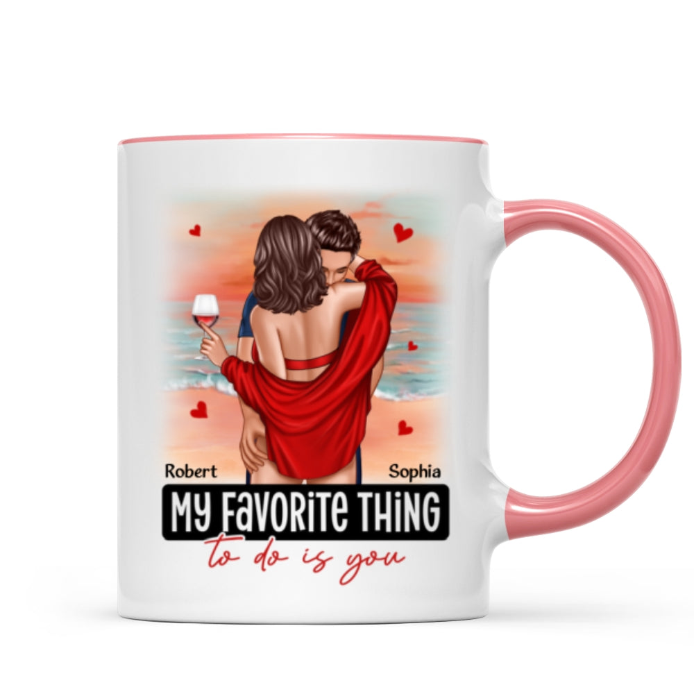 Couple Standing Kissing At Beach Personalized Mug