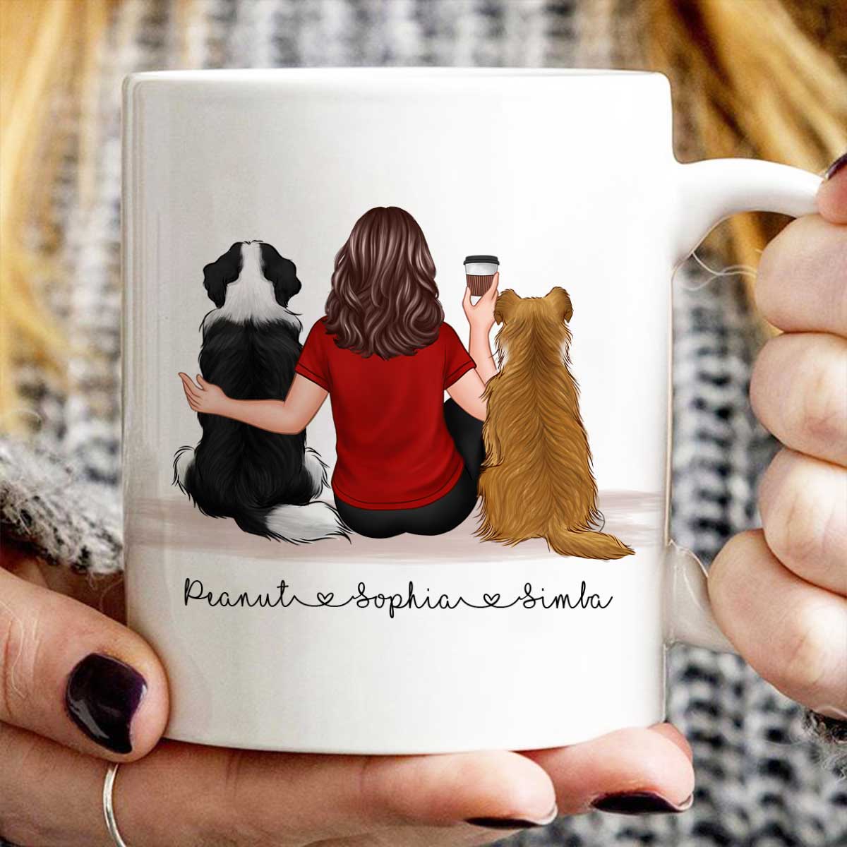 Pet Owner Portrait, Custom Dog Mom Cup Back View Woman & Dogs Personalized Mug Mother's Day Gift For Her