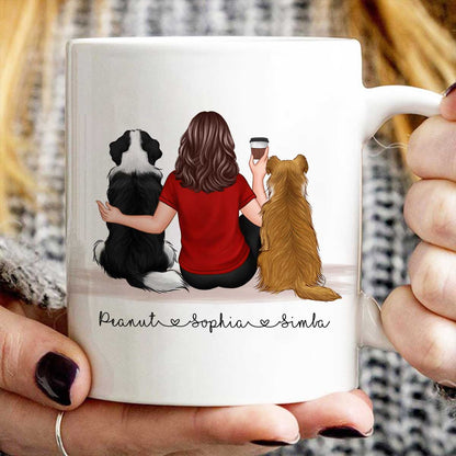 Pet Owner Portrait, Custom Dog Mom Cup Back View Woman & Dogs Personalized Mug Mother's Day Gift For Her