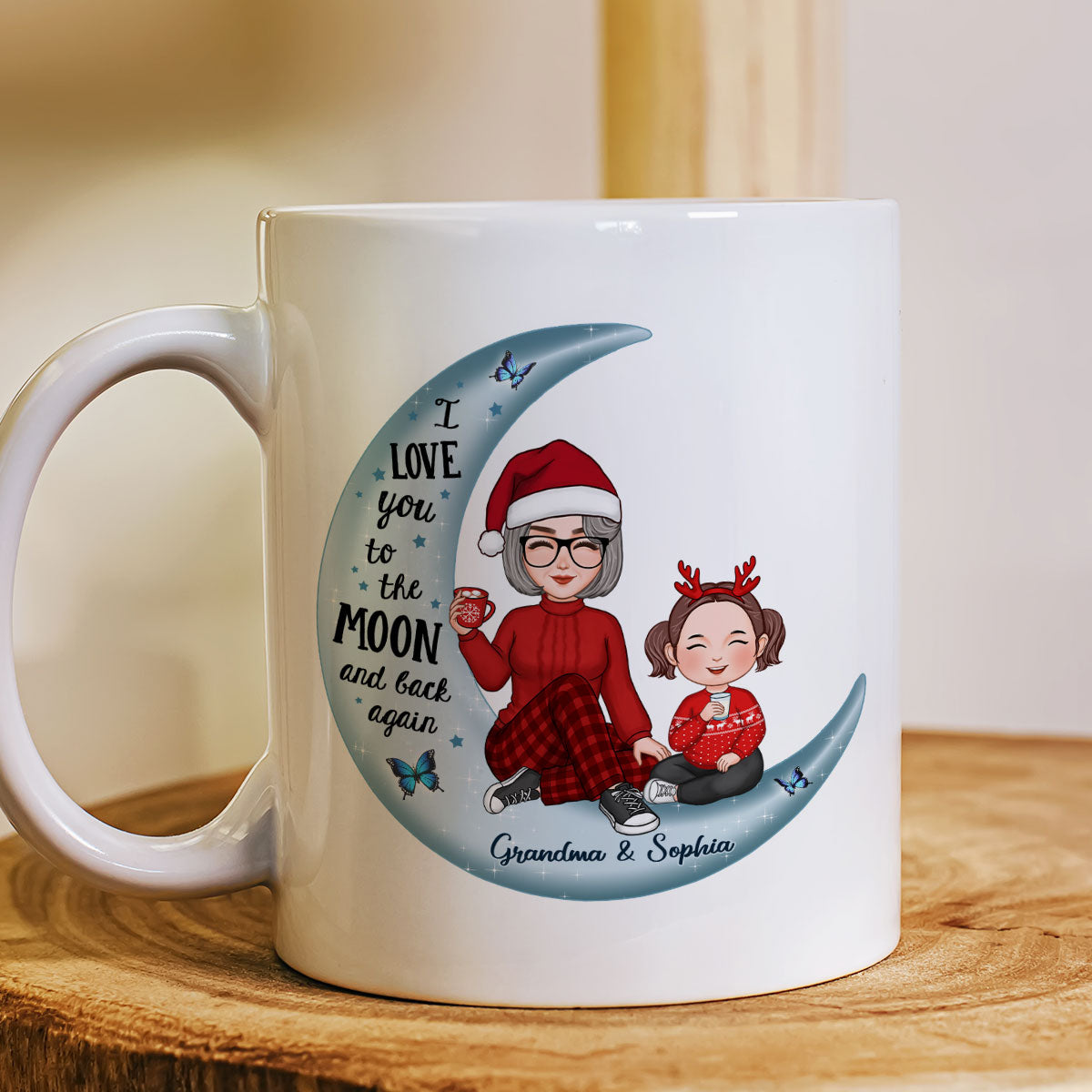 Cute Grandma & Grandkid On Moon Christmas Gift Personalized Mug