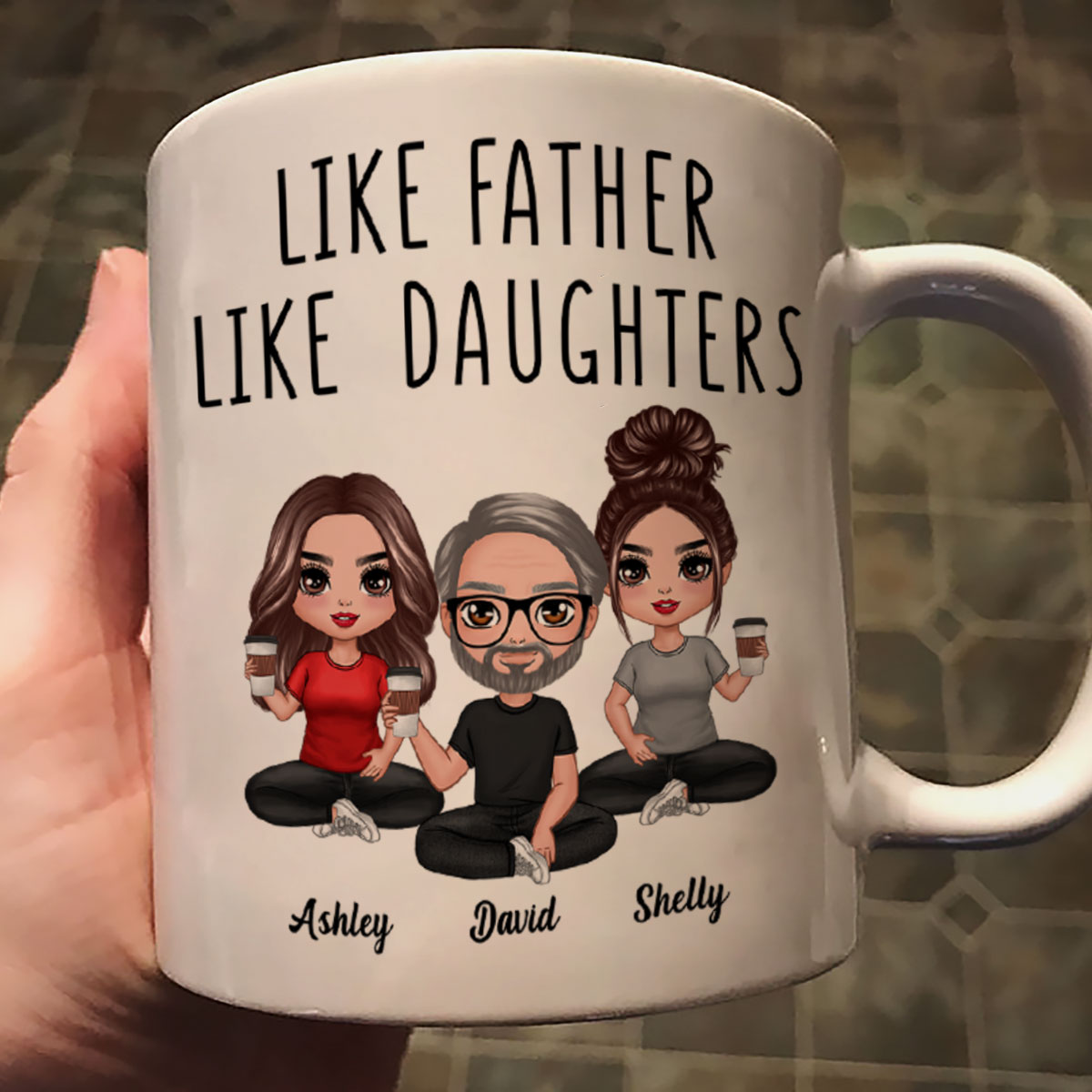 Like Father Like Daughter Son Doll Dad And Daughters Sons Sitting Father's Day Gift Personalized Mug