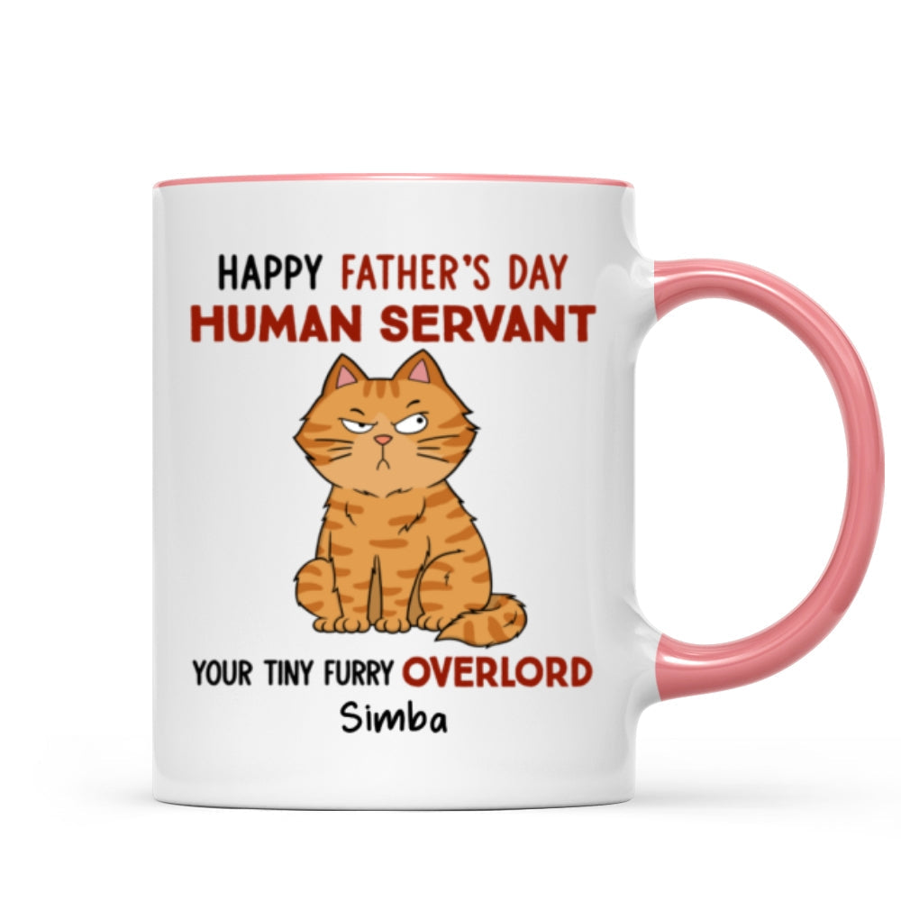 Funny Cute Cats Happy Father's Day Human Servant Personalized Mug, Father's Day Gift For Cat Dad