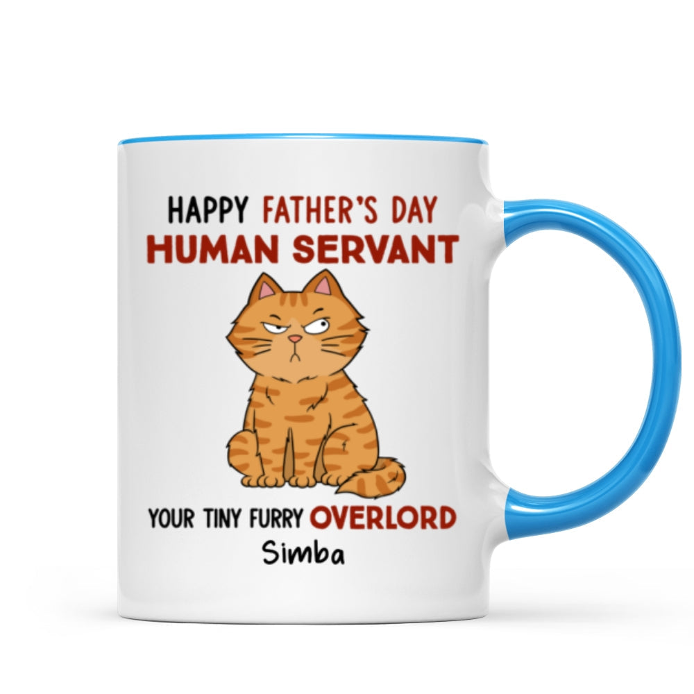 Funny Cute Cats Happy Father's Day Human Servant Personalized Mug, Father's Day Gift For Cat Dad