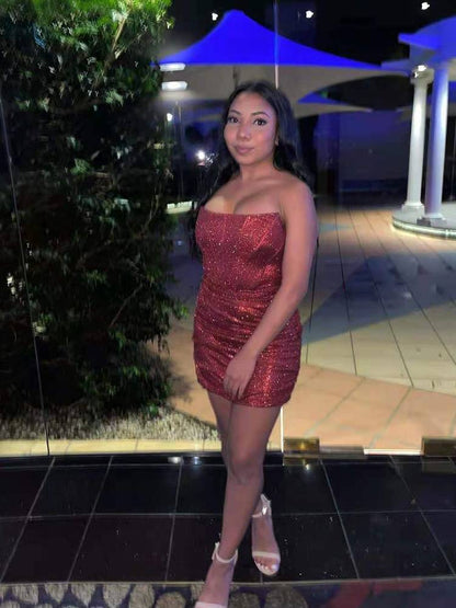 Glitter Strapless Corset Mini Dresses