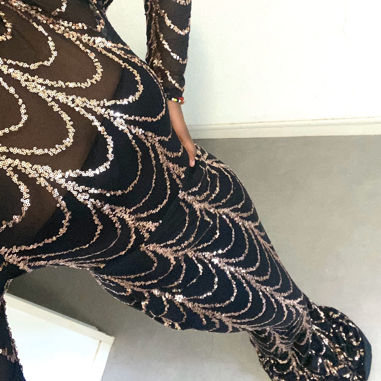 Black With Gold/Sliver Sequins Maxi Dresses