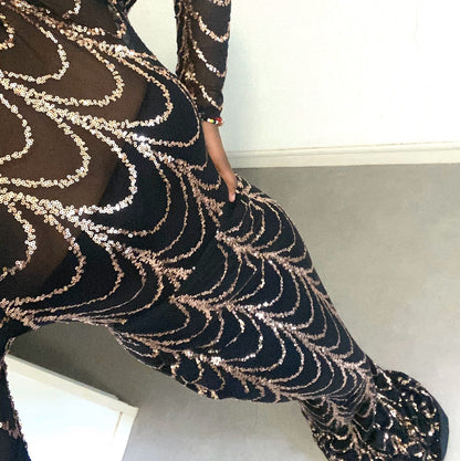 Black With Gold/Sliver Sequins Maxi Dresses