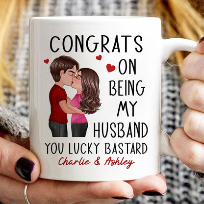 Congrats On Being My Husband Doll Couple Kissing Personalized Mug