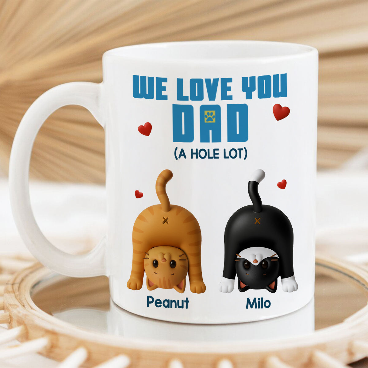 Cat Dad We Love You A Hole Lot Personalized Mug, Funny Father's Day gift for Cat Dads