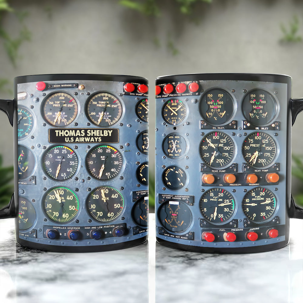 Flight Instruments Panel Cup, Custom Name Pilot Black Mug (AP0402)
