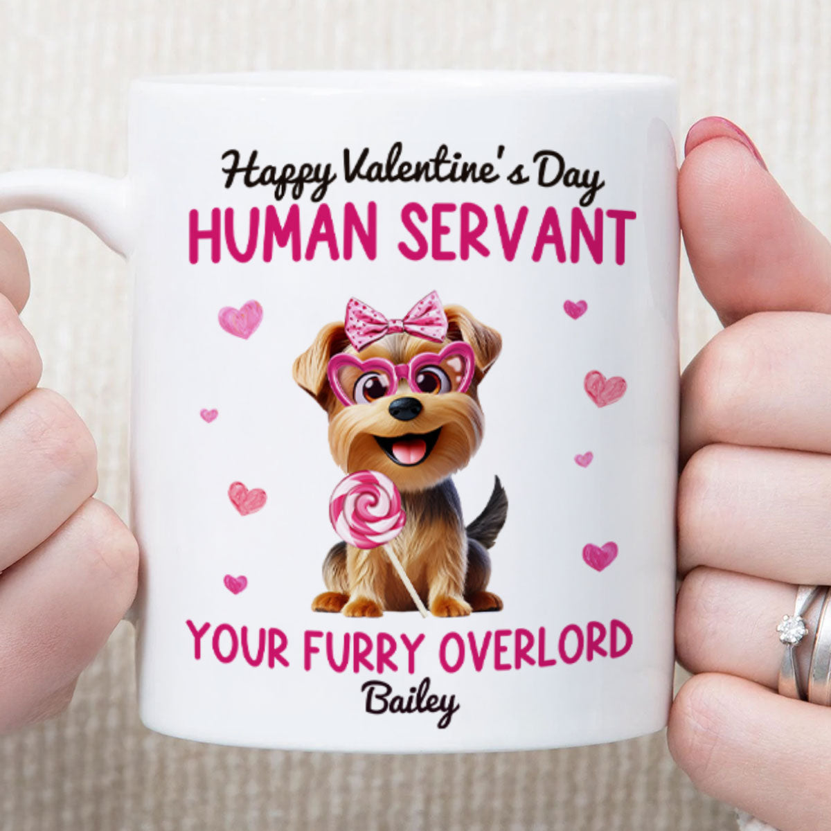 Funny Cartoon Dogs Happy Human Servant Personalized Mug, Gift For Dog Lovers, Dog Moms