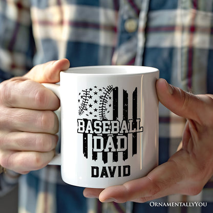 Baseball Dad Personalized Mug, Patriotic Gift for Sports Fathers with Custom Name