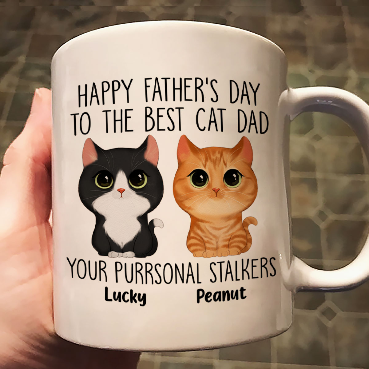 Happy Father's Day Good Morning Cat Dad From Watercolor Cute Cats Purrsonal Stalkers Personalized Mug
