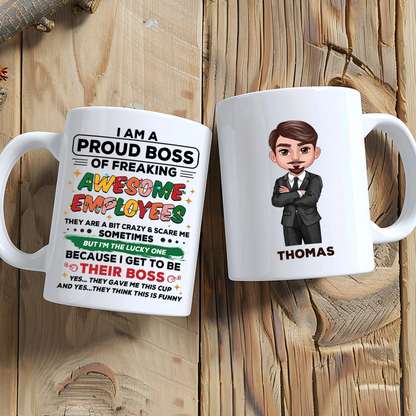Proud Boss Of Freaking Awesome Employees Personalized Mug, Funny Christmas Gift For Boss