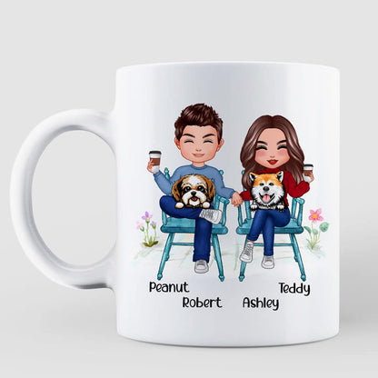 Couple And Dogs Sitting Personalized Mug