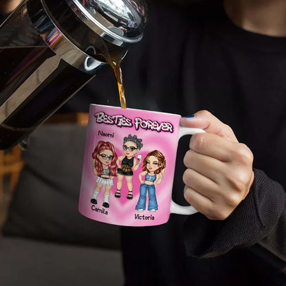 Y2K Bestie Sister Forever - 3D Inflated Effect Printed Mug, Personalized White Edge-to-Edge Mug