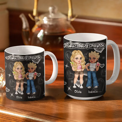Y2K Bestie Sister Forever - 3D Inflated Effect Printed Mug, Personalized White Edge-to-Edge Mug