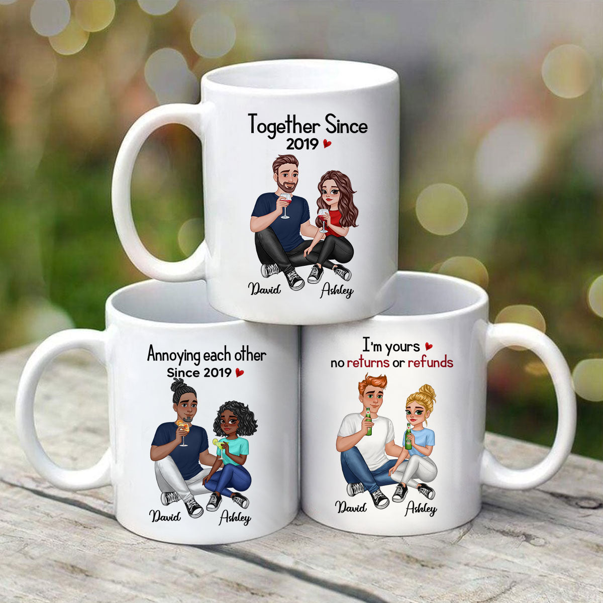 Cartoon Couple Sitting Anniversary Gift For Him Gift For Her Personalized Mug