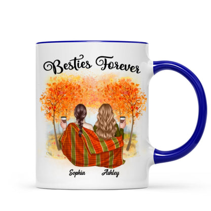 Fall Season Best Friends Sisters With Blanket In Forest Personalized Mug